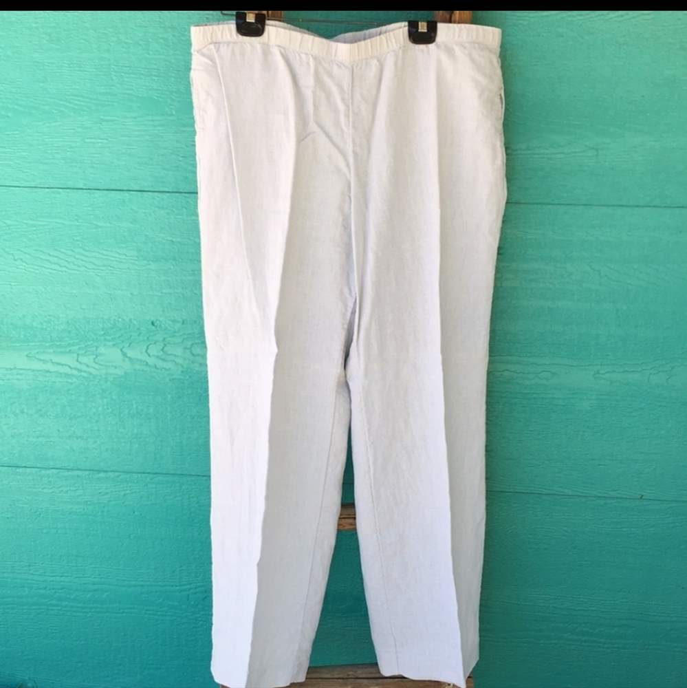 J.JILL NATURAL LINEN WIDE LEG PANTS WITH POCKETS